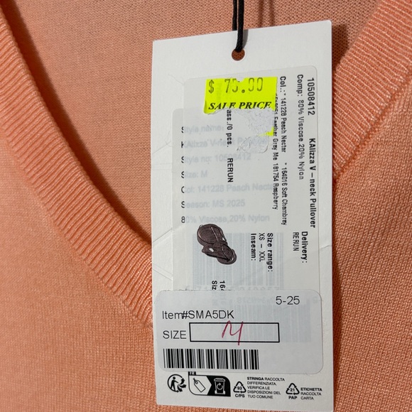 NWT KAFFE Peach V-Neck Short Sleeve Sweater European brand - Picture 4 of 6